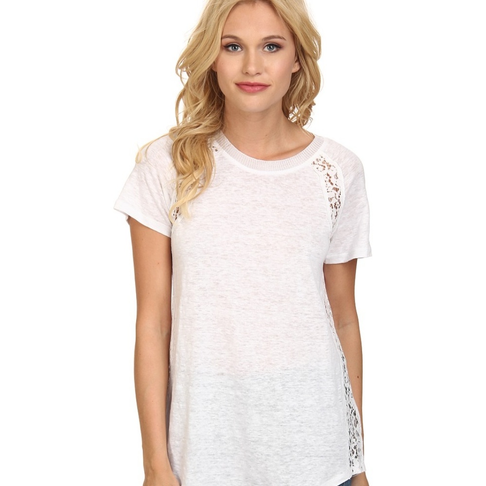 NWT $225 Rebecca Taylor Sea Salt Linen Lace Tee M